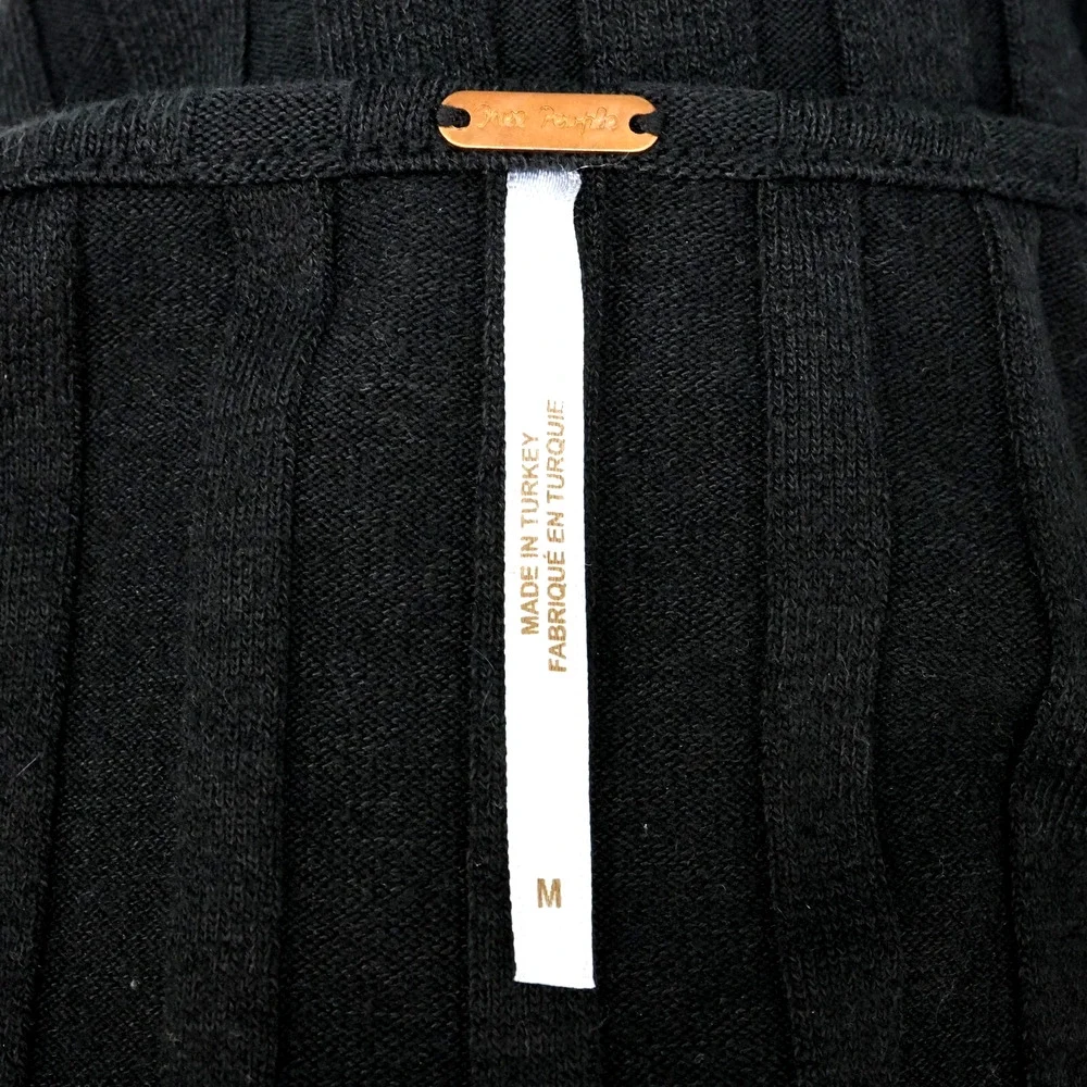 Free People Sweater Womens Medium Black Ribbed Knit Buttons Square Neck Y2K - Picture 3 of 15